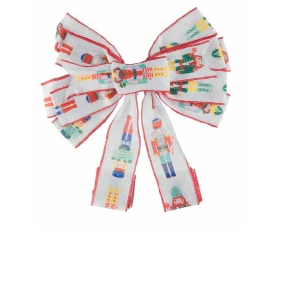 Set of 2 Holiday Style Nutcracker Large Wired Christmas Tree Topper Bow New - Picture 2 of 3